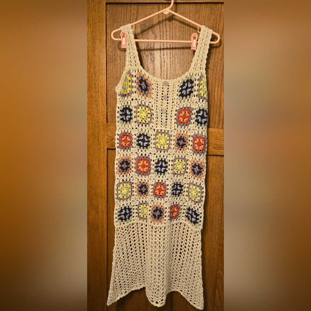 POL Granny Square Crochet Sleeveless Dress NWT